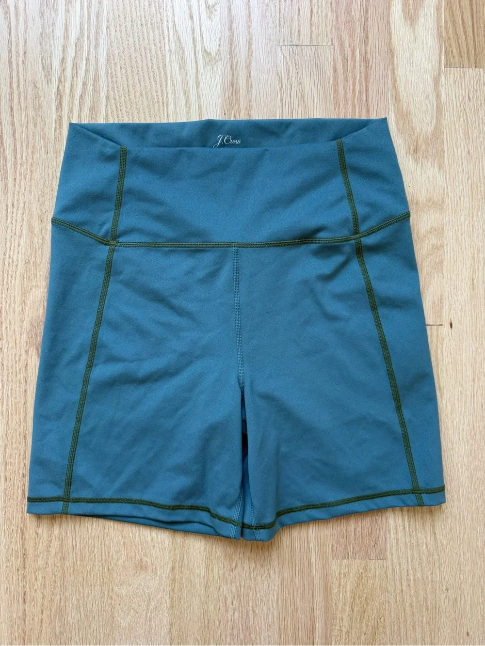 J.Crew Active High-Rise Bike Shorts Teal Green Contrast Stitch Size Medium